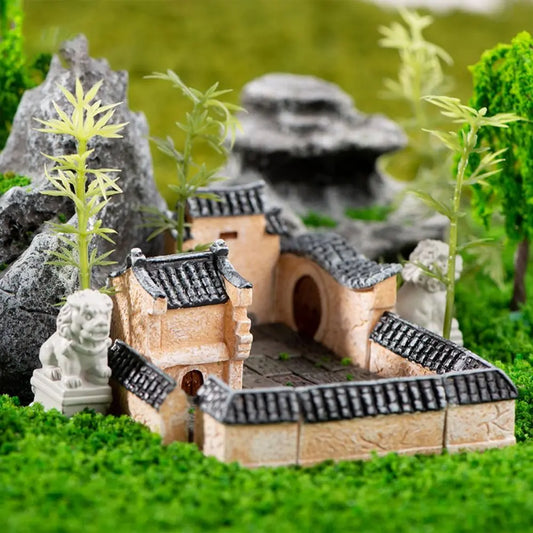 Decorative Mini Resin House Chinese Style Resin Bonsai Landscaping Retor Mini House Retro Building Home Desk