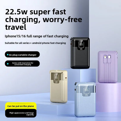 20000mAh Super Fast Charging Power Bank 2-in-1 with AC Plug, Multi-function with Dual-wire Wall Plug Mobile Power Supply