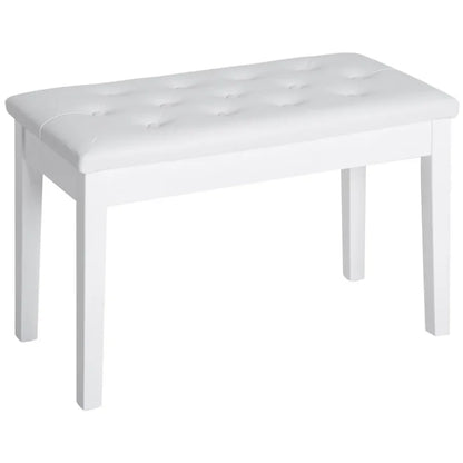 Piano Bench Duet Piano Chair with Faux Leather Padded Cushion and Wooden Frame Button Tufted Keyboard Bench White