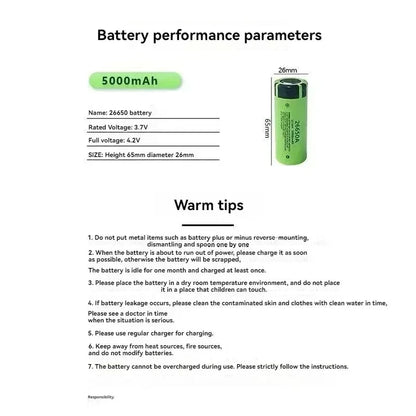 100% Original 26650 3.7V 5000mAh 50A Power Lithium Ion Battery 26650A, Geeignet Für LED Taschenlampe rechargeable battery