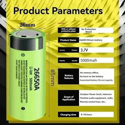 100% Original 26650 3.7V 5000mAh 50A Power Lithium Ion Battery 26650A, Geeignet Für LED Taschenlampe rechargeable battery
