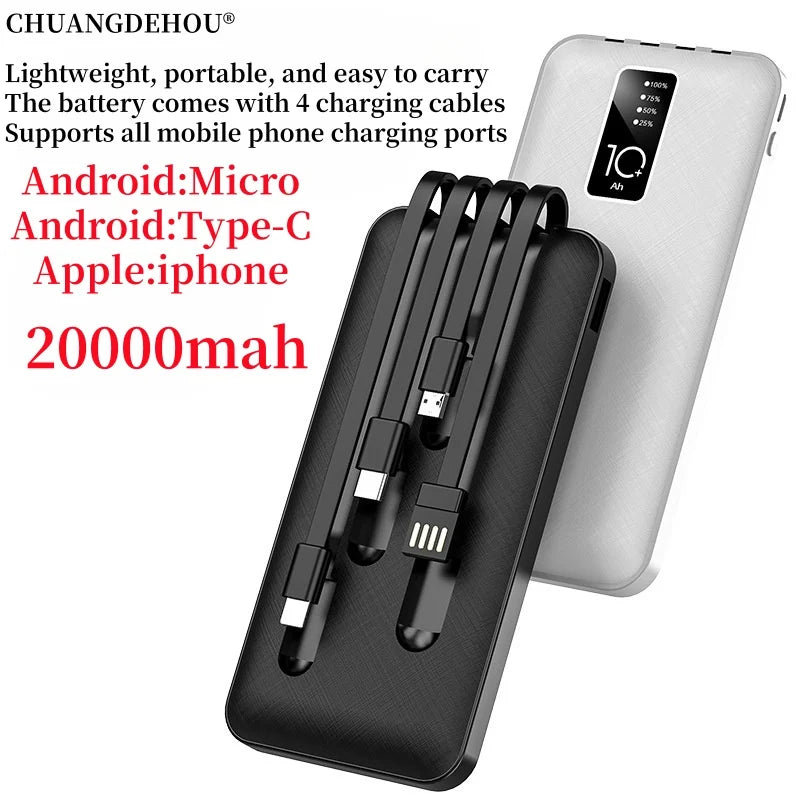 Power Bank Battery 20000Mah 20W Fast Charging Power Pack 4 USB Charging Cable, Outdoor Mobile Power Supply, Light and Thin, Very Easy to Carry, Safe Use, Reusable 1000 Times