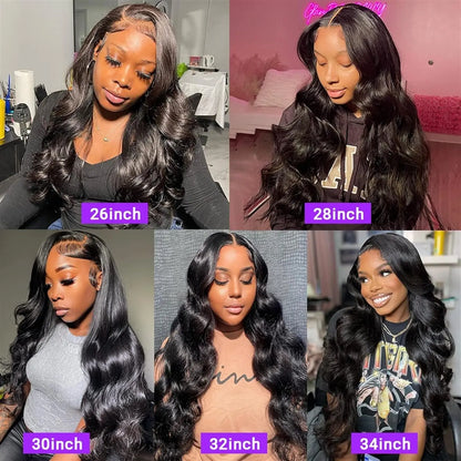 13x6 Hd Transparent Lace Frontal Wigs 100% Brazilian Human Hair Wig Loose Body Wave Black 40 Inch High Density Choice For Women