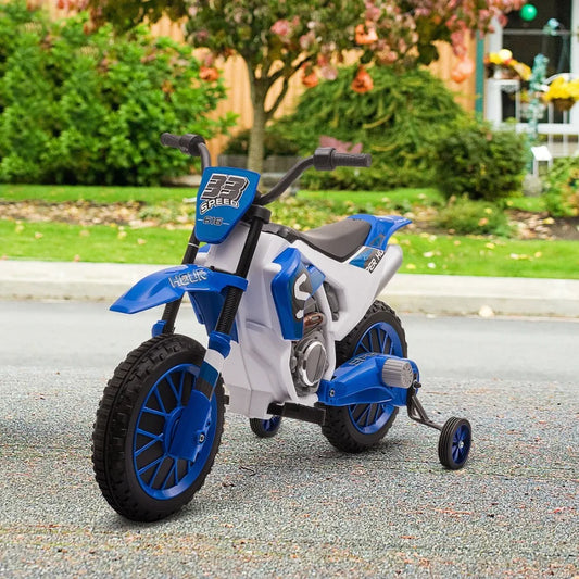Aosom 12V Motorcycle Dirt Bike Electric BatteryPowered RideOn Toy Offroad Street Bike with Charging Battery Training Wheels Blu