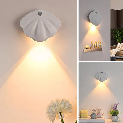 Motion Sensor LED Light, USB Rechargeable Night Light, Wireless Magnetic Shell Shape Wall Lamp for Living Room Staircase Closet