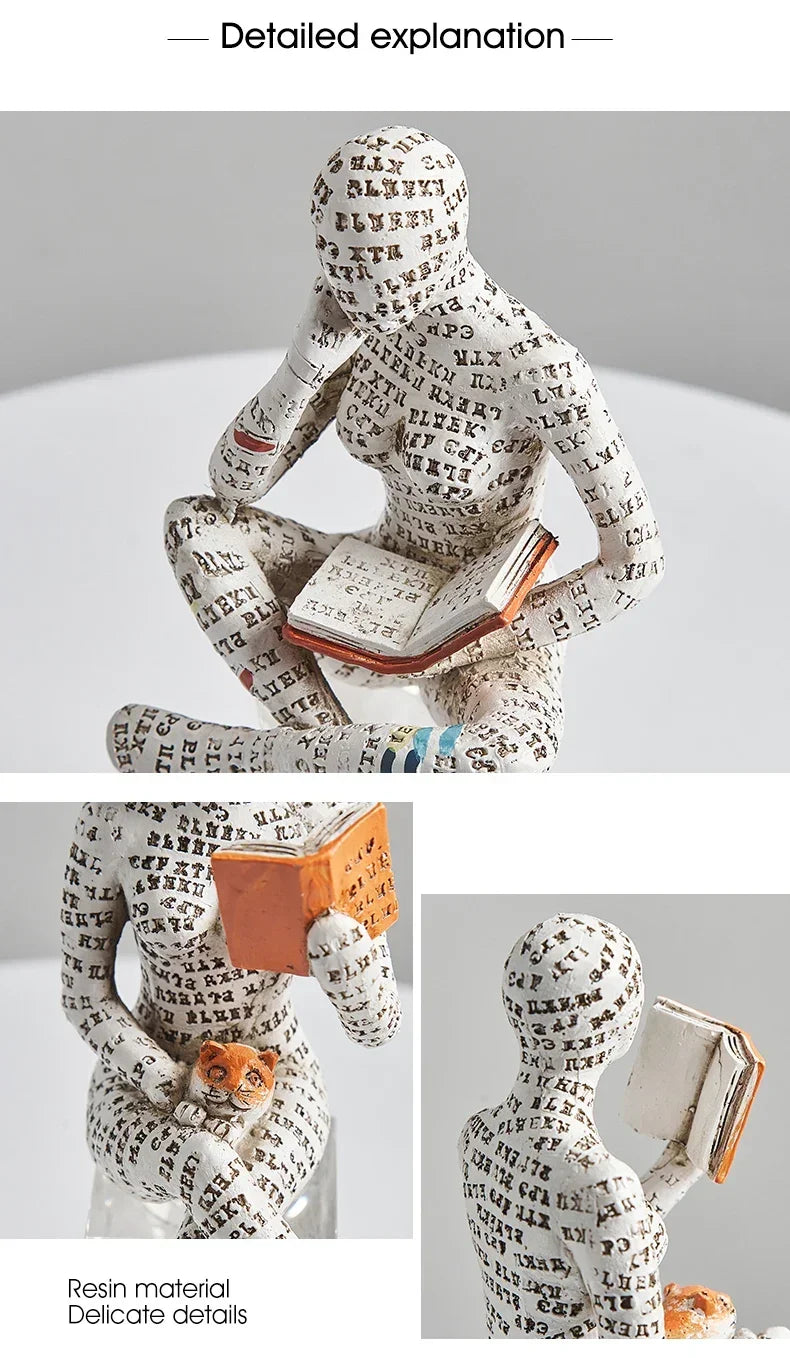 Home desk top bookshelf decoration reading woman resin crafts small ornaments