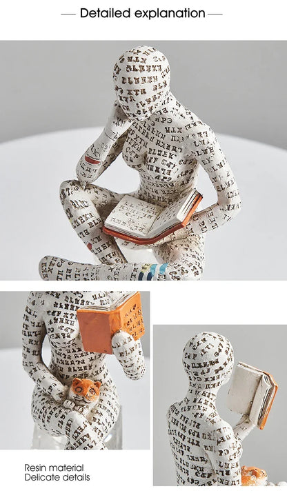 Home desk top bookshelf decoration reading woman resin crafts small ornaments