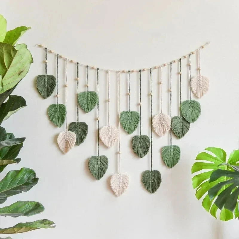 Bohemian Style Home Decor, Hemp Rope Tapestry, Hemp Rope Wallpaper, Feather Curtain, Wall Decoration, Suitable for Living Room