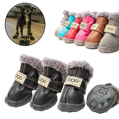 Fashion Warm Pet Snow Boots Soft Waterproof Winter Pet Dog Shoes Non Slip Plush/PU for 4Pcs/Set Winter