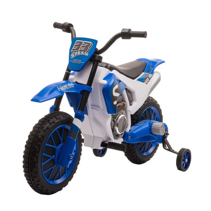 Aosom 12V Motorcycle Dirt Bike Electric BatteryPowered RideOn Toy Offroad Street Bike with Charging Battery Training Wheels Blu