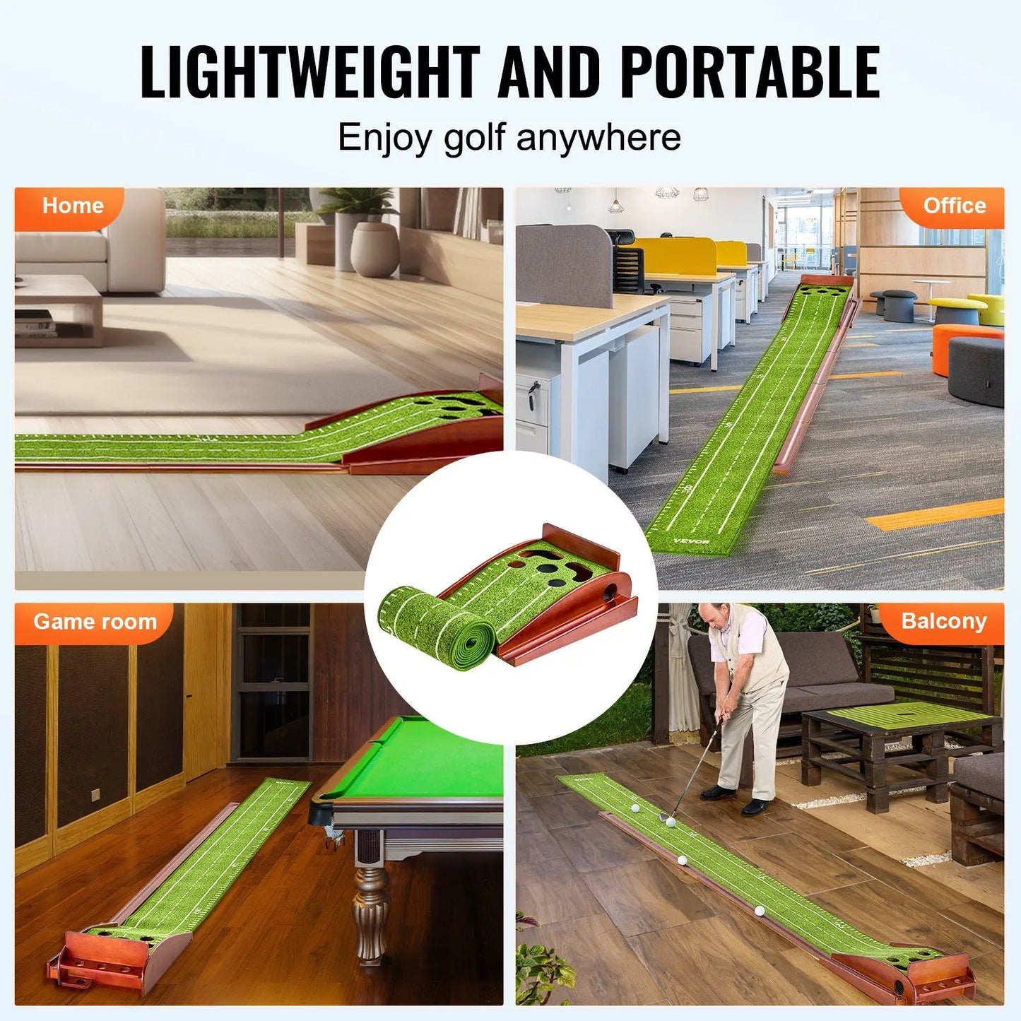 5-Hole Indoor Golf Putting Mat Training Aid for Golfers Practicing Putting Green Skills
