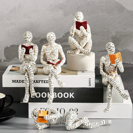 Home desk top bookshelf decoration reading woman resin crafts small ornaments
