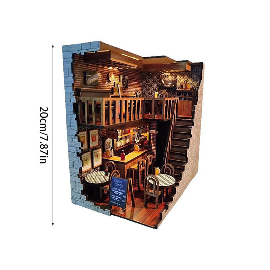 Home decoration DIY assembly bar & cafe, library, pharmacy house model wooden crafts and ornaments micro landscaping set gift