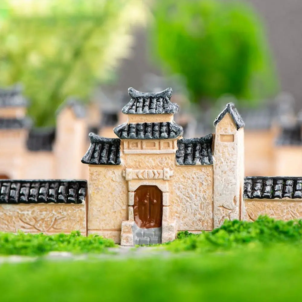Decorative Mini Resin House Chinese Style Resin Bonsai Landscaping Retor Mini House Retro Building Home Desk