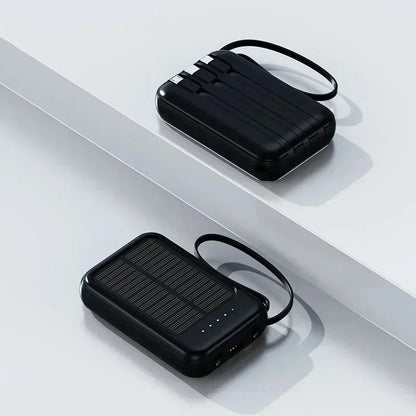 Solar Power Bank 20000mah Built-in Cable Solar Charger 2 USB Ports External Charger Power Bank with LED Light power bank New