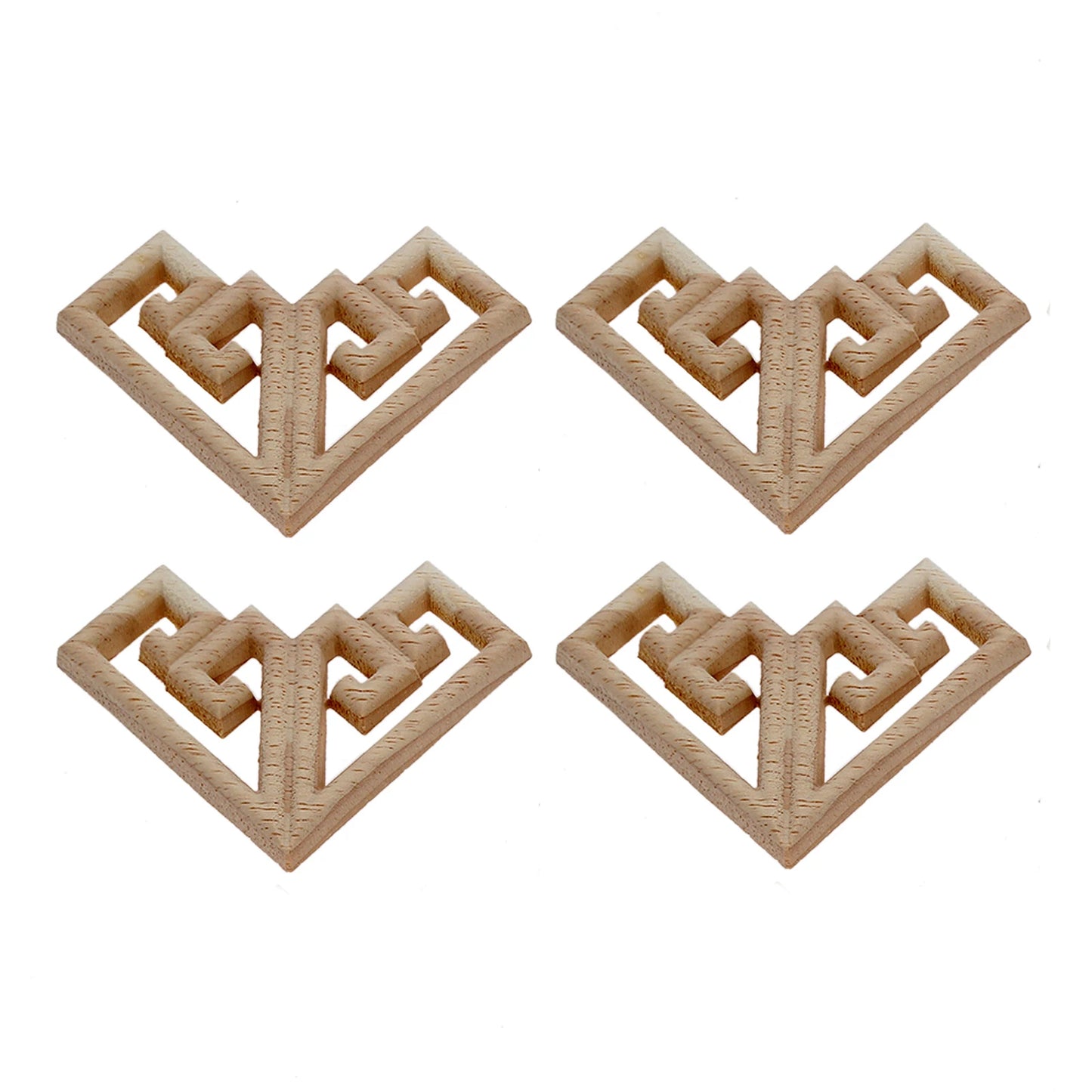 4PC 6.5cm Woodcarving Corner Decal Wood Figurines Crafts Corner Appliques Frame Door Furniture Woodcarving Decorative Home Decor