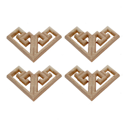 4PC 6.5cm Woodcarving Corner Decal Wood Figurines Crafts Corner Appliques Frame Door Furniture Woodcarving Decorative Home Decor