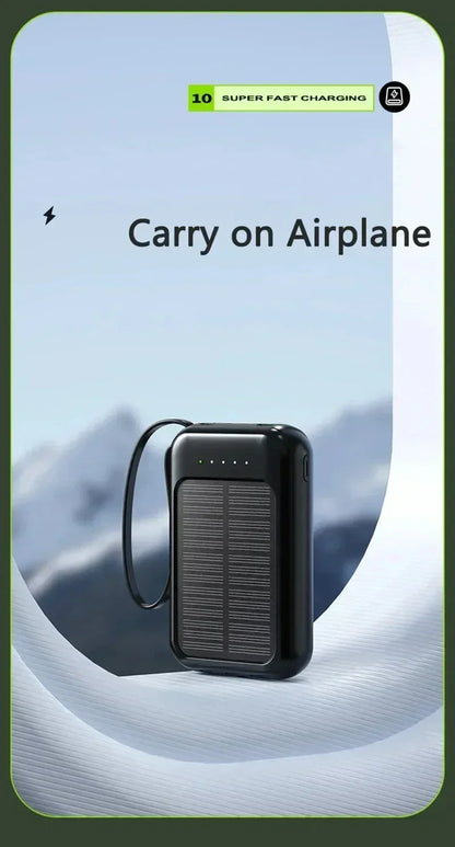 Solar Power Bank 20000mah Built-in Cable Solar Charger 2 USB Ports External Charger Power Bank with LED Light power bank New