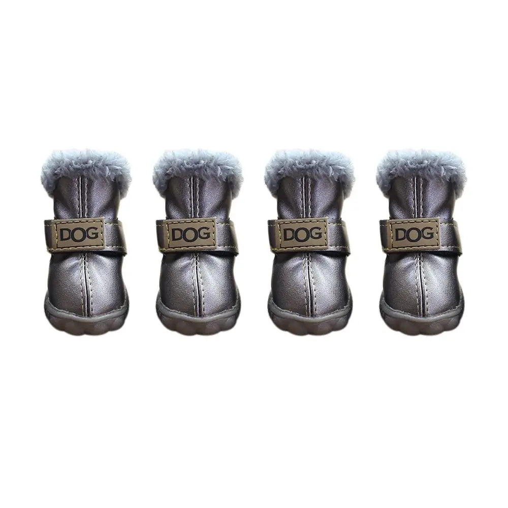 Fashion Warm Pet Snow Boots Soft Waterproof Winter Pet Dog Shoes Non Slip Plush/PU for 4Pcs/Set Winter