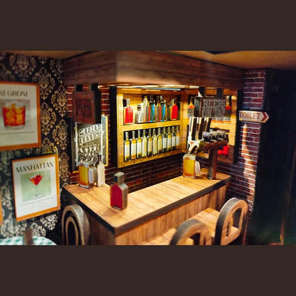 Home decoration DIY assembly bar & cafe, library, pharmacy house model wooden crafts and ornaments micro landscaping set gift