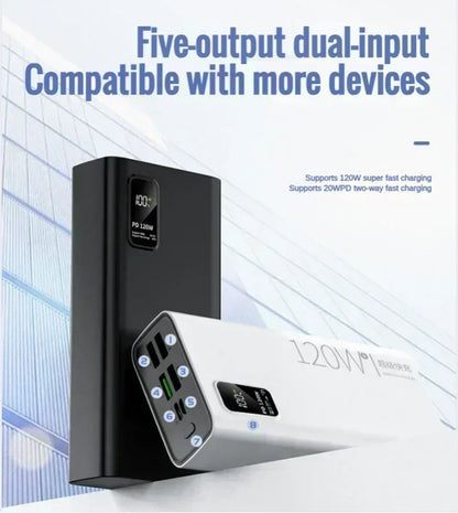 120W Super Fast Charging 50000 mAh Power Bank 100% sufficient capacity for mobile power supply for various mobile phones