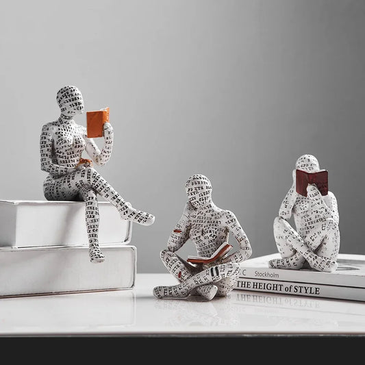 Home desk top bookshelf decoration reading woman resin crafts small ornaments