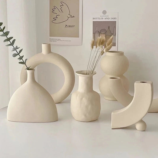 Bedroom Desktop Home Decor Photography Background Decor Modern Simple Ceramic Art Vase Dried Flowers Flower Arrangement Ornament