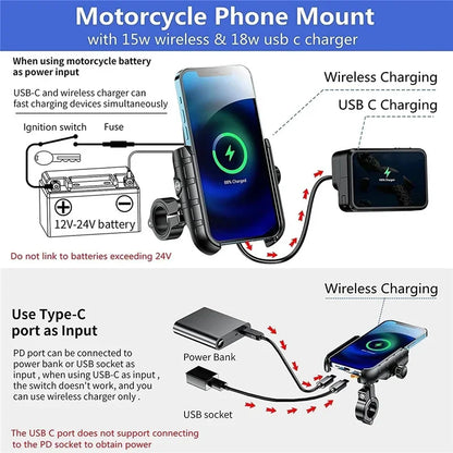 Wireless Charger Motorcycle Phone Holder  Moto Motorbike Mirror Mobile Stand Support USB Fast Charging Cellphone Handlebar Mount