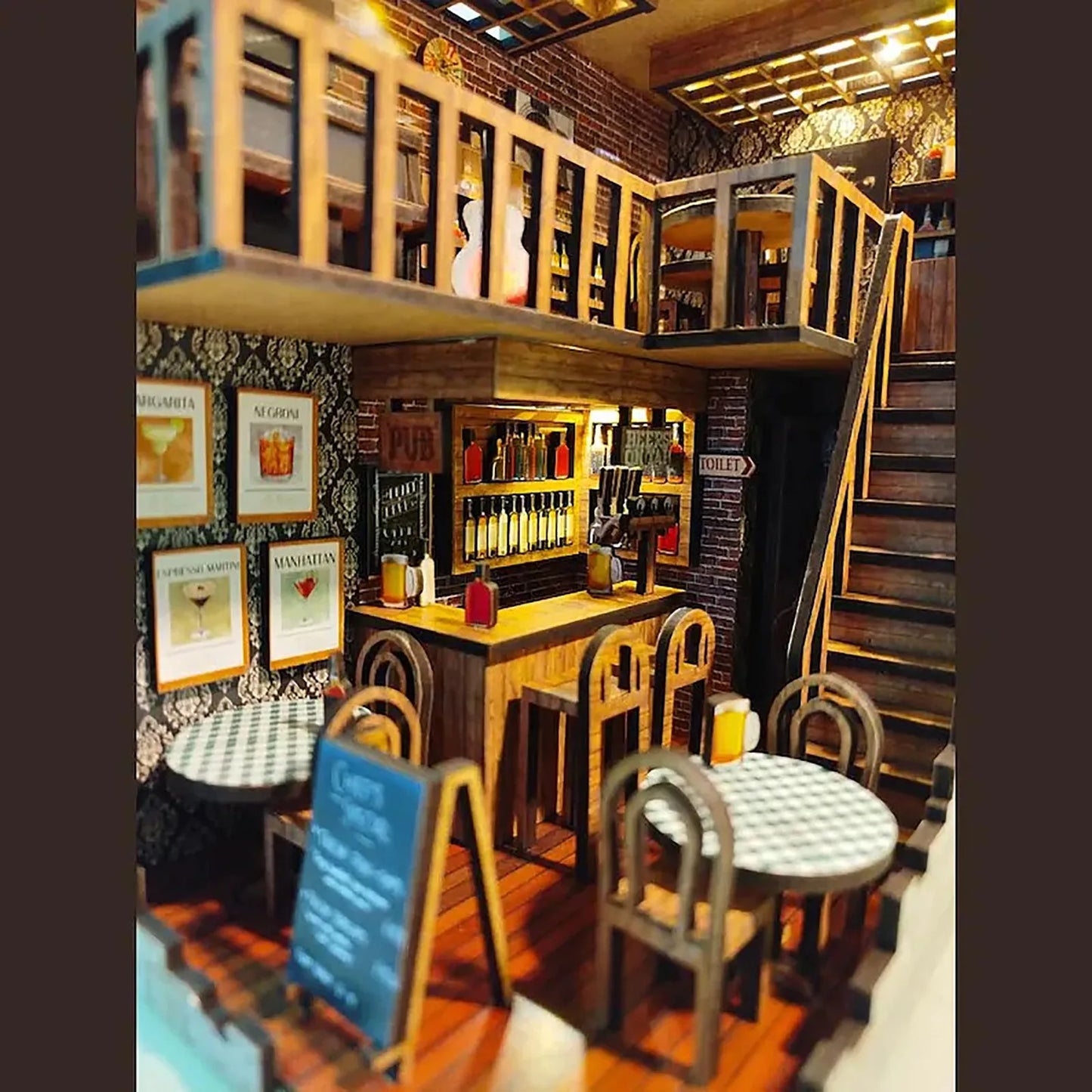 Home decoration DIY assembly bar & cafe, library, pharmacy house model wooden crafts and ornaments micro landscaping set gift