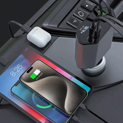 4-in-1 Car Charger Mobile Pphone Charger Expansion Cable Support For Fast Charging Of iPhone iPad Galaxy Pixel Huawei