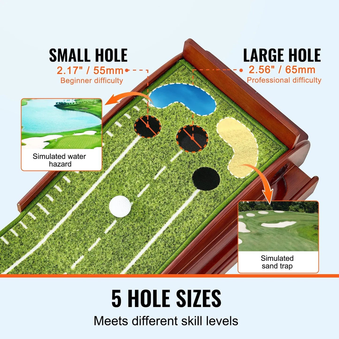 5-Hole Indoor Golf Putting Mat Training Aid for Golfers Practicing Putting Green Skills