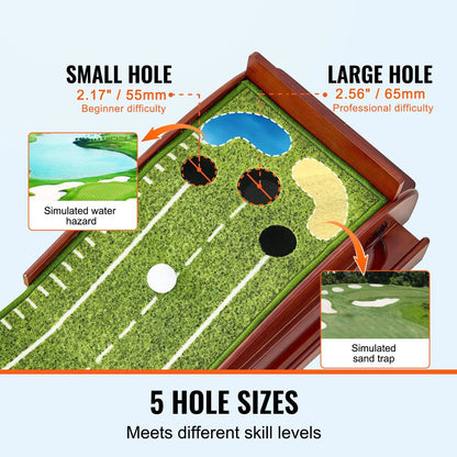 5-Hole Indoor Golf Putting Mat Training Aid for Golfers Practicing Putting Green Skills