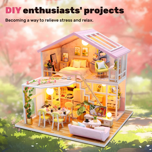 DIY Miniature Dollhouse Kit Creative Firm Wood Handmade Crafts Romantic Artwork Decorative Home Desktop Ornaments Kids Gifts