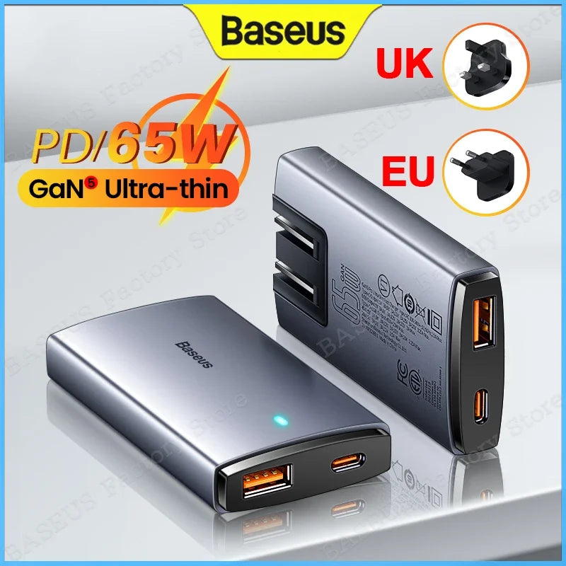 Baseus 65W GaN5 Charger Quick Charge QC 3.0 4.0 USB Type C Charger Portable Travel Charger Fast Charging For Laptop iPhone 14 13