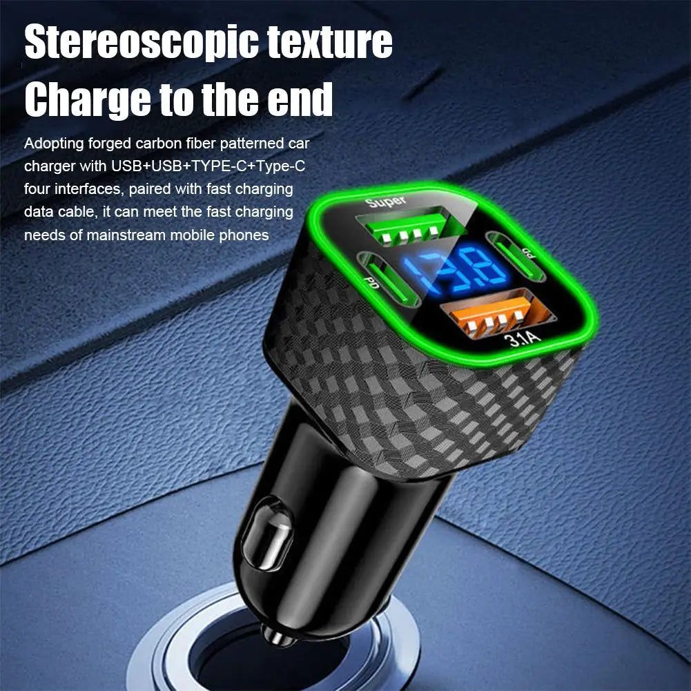 380W Car Mobile Phone Charger 4-in-1 Digital Display Auto Charger Super Fast Charge Adapter For IPhone Oppo Vivo