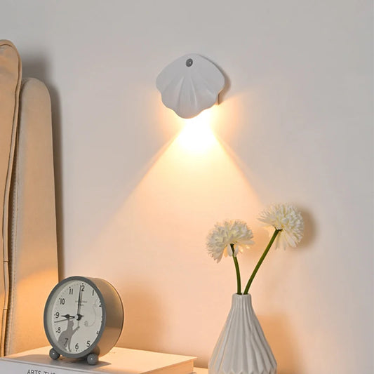 Motion Sensor LED Light, USB Rechargeable Night Light, Wireless Magnetic Shell Shape Wall Lamp for Living Room Staircase Closet