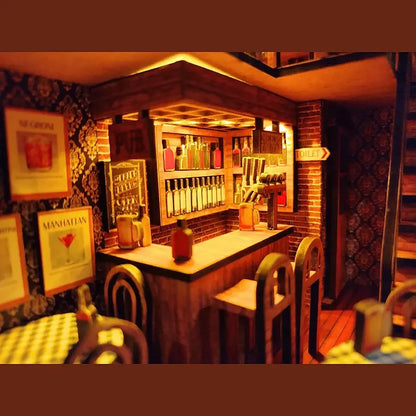 Home decoration DIY assembly bar & cafe, library, pharmacy house model wooden crafts and ornaments micro landscaping set gift