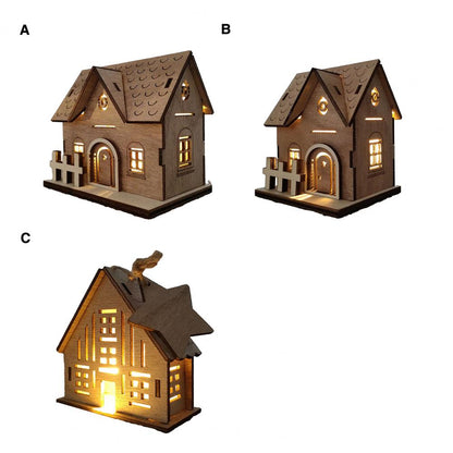 Wood House Model for Christmas Christmas House Ornament Festive Wooden House Ornaments Durable Warm Light Christmas for Home