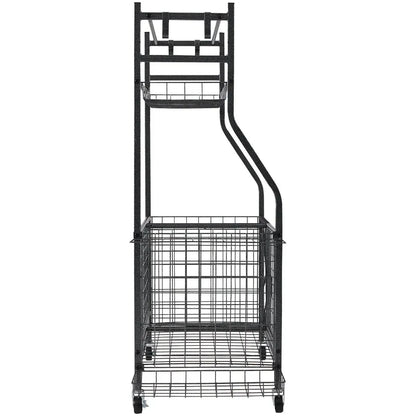 Sports Equipment Garage Organizer Rolling Ball Storage Cart on Wheels Basketball Rack with Baskets and Hooks Indoor Outdoor Sp