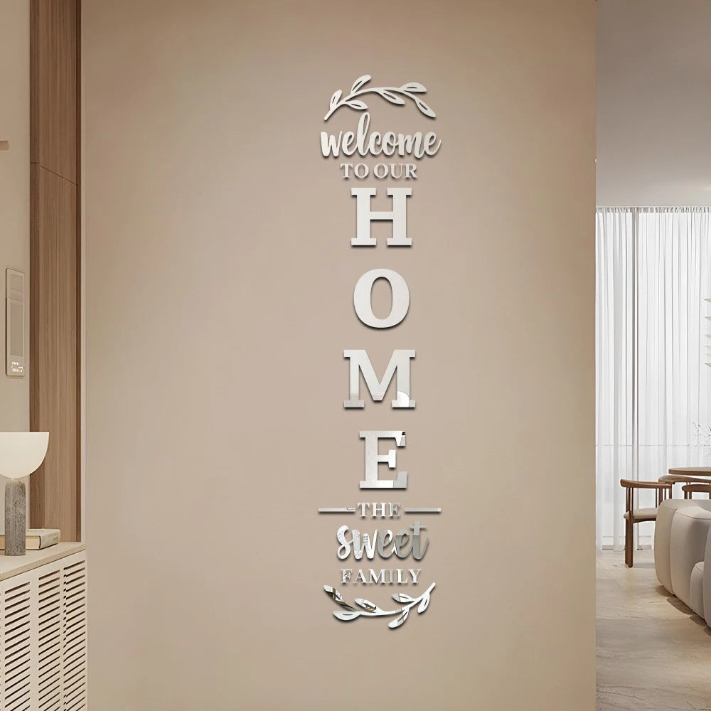 Home Family Logo 3D Mirror Wall Sticker Entrance Decoration Living Room Bedroom Home Background Wall DIY Decoration
