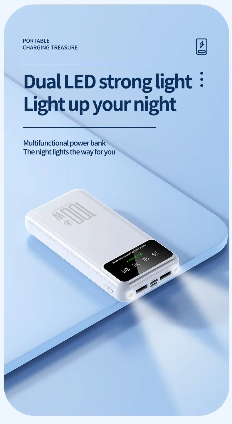 2025 NEW Power Bank 50000mAh High Capacity 100W Fast Charging Portable Charger External Battery Pack Powerbank for IPhone Huawei