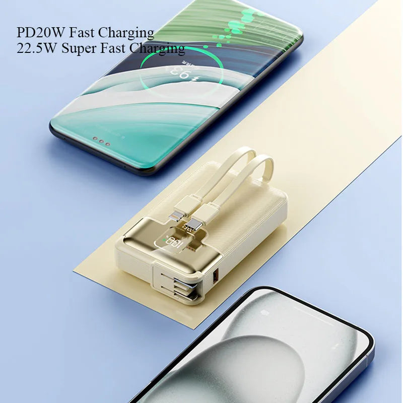 20000mAh Super Fast Charging Power Bank 2-in-1 with AC Plug, Multi-function with Dual-wire Wall Plug Mobile Power Supply