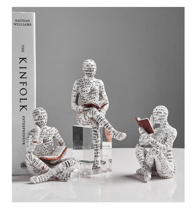 Home desk top bookshelf decoration reading woman resin crafts small ornaments