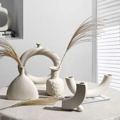 Bedroom Desktop Home Decor Photography Background Decor Modern Simple Ceramic Art Vase Dried Flowers Flower Arrangement Ornament
