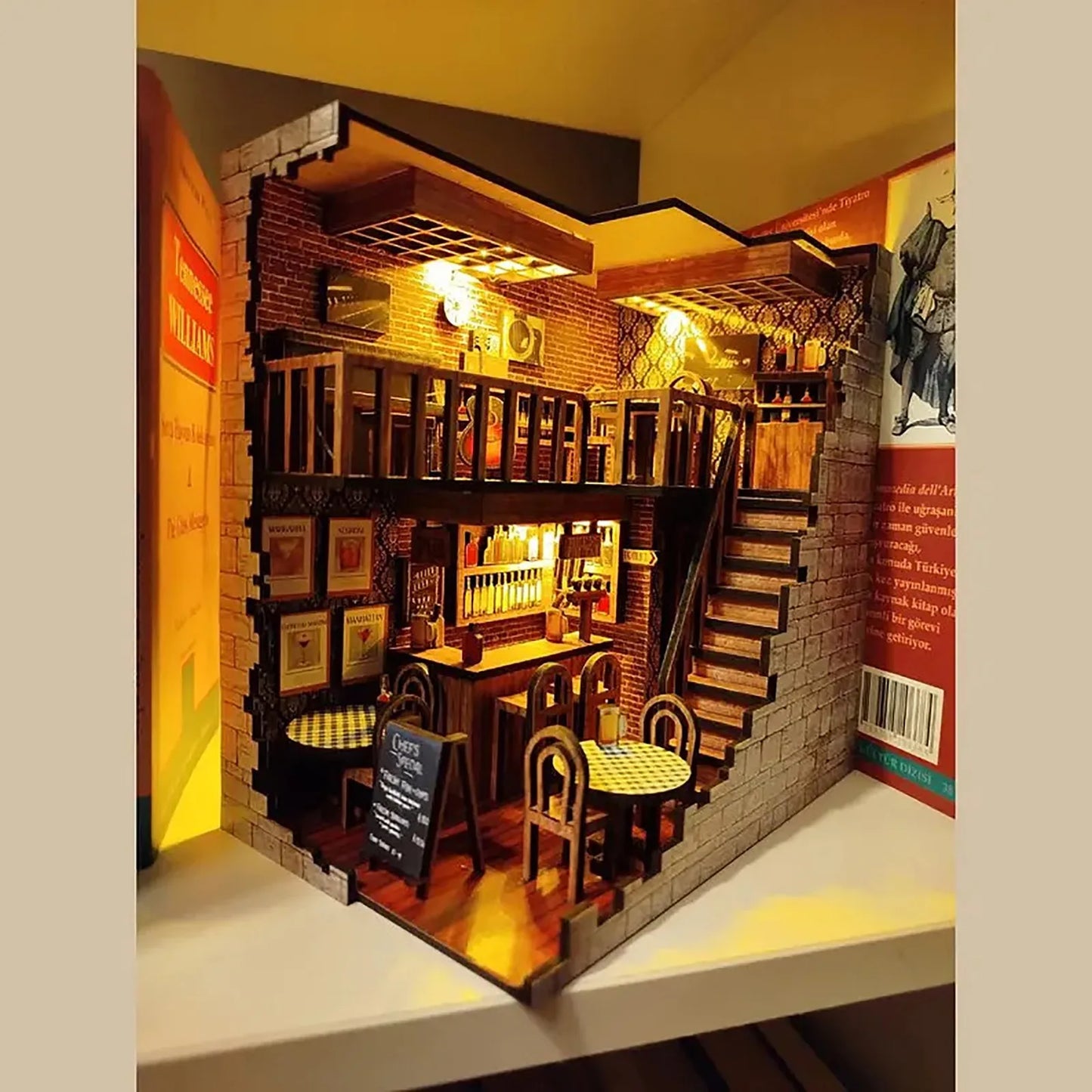 Home decoration DIY assembly bar & cafe, library, pharmacy house model wooden crafts and ornaments micro landscaping set gift