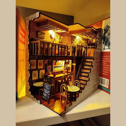 Home decoration DIY assembly bar & cafe, library, pharmacy house model wooden crafts and ornaments micro landscaping set gift