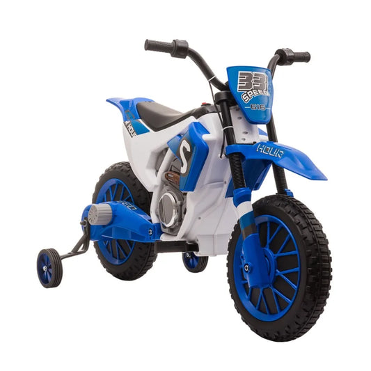 Aosom 12V Motorcycle Dirt Bike Electric BatteryPowered RideOn Toy Offroad Street Bike with Charging Battery Training Wheels Blu