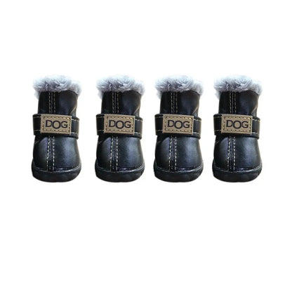 Fashion Warm Pet Snow Boots Soft Waterproof Winter Pet Dog Shoes Non Slip Plush/PU for 4Pcs/Set Winter