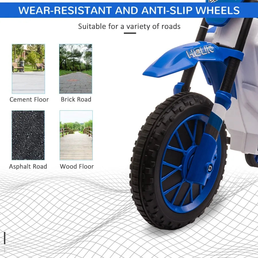 Aosom 12V Motorcycle Dirt Bike Electric BatteryPowered RideOn Toy Offroad Street Bike with Charging Battery Training Wheels Blu