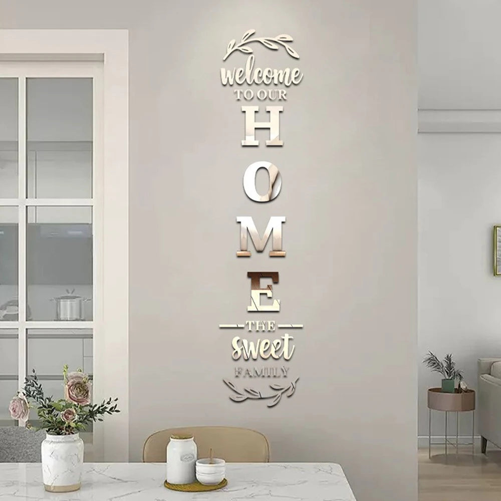 Home Family Logo 3D Mirror Wall Sticker Entrance Decoration Living Room Bedroom Home Background Wall DIY Decoration